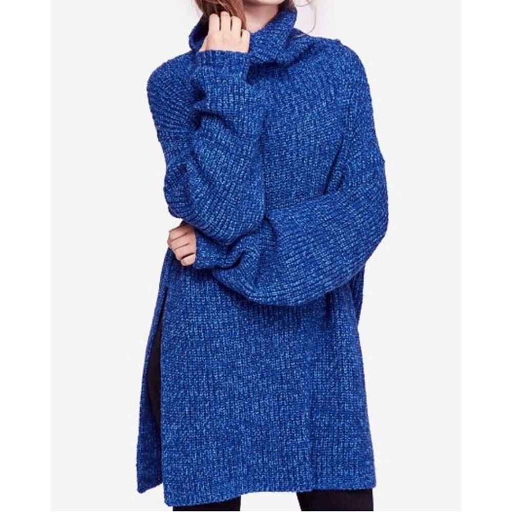 Free People Eleven Oversized Cowl Neck Tunic Sweater Women’s Small Blue Marled